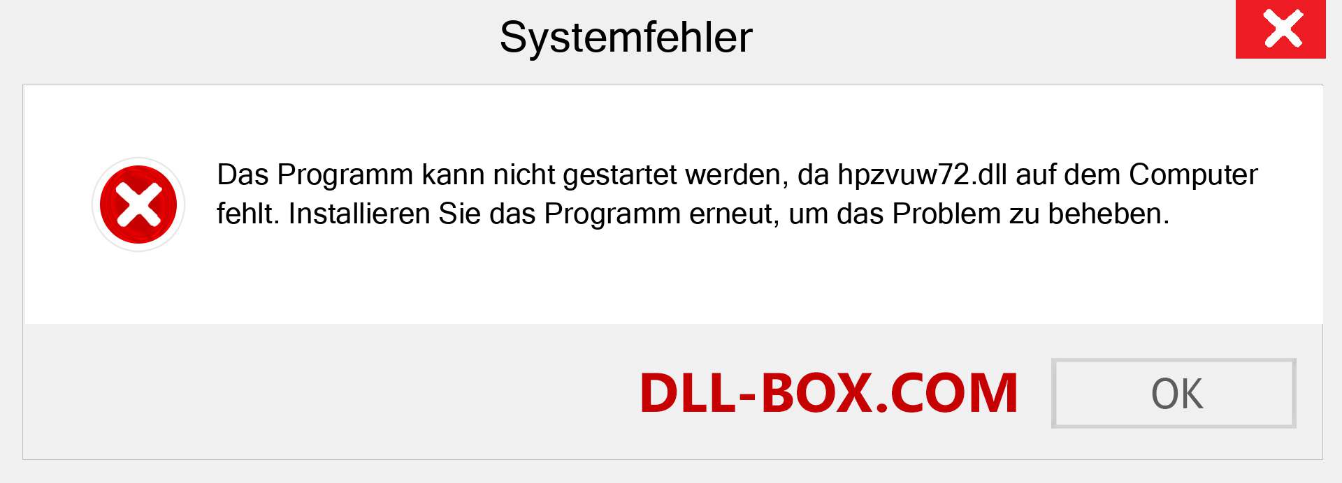 hpzvuw72.dll-Datei fehlt?. Download für Windows 7, 8, 10 - Fix hpzvuw72 dll Missing Error unter Windows, Fotos, Bildern