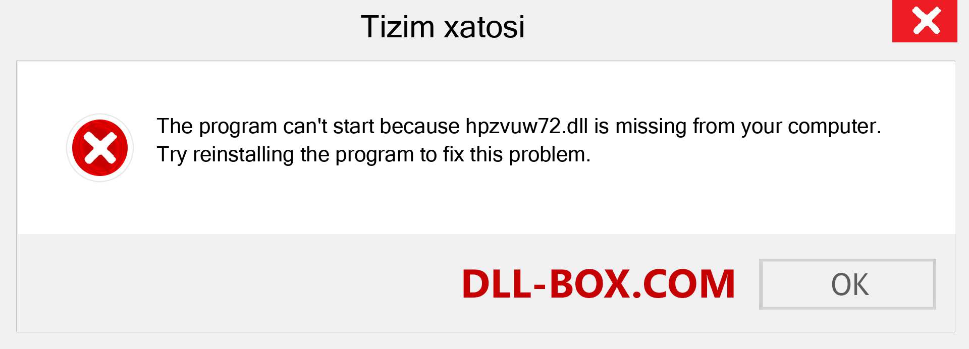 hpzvuw72.dll fayli yo'qolganmi?. Windows 7, 8, 10 uchun yuklab olish - Windowsda hpzvuw72 dll etishmayotgan xatoni tuzating, rasmlar, rasmlar